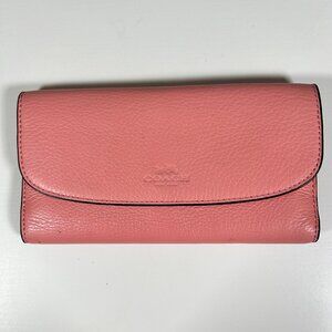 Authentic Coach Wallet Pink Leather Trifold Rectangle Card Slots Girly
